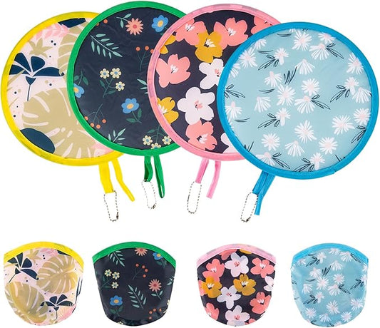 4 Styles Floral Round Foldable Hand Fan Japanese Foldable Fan Style Handheld Foldable Compact Cooling Fans,Round Folding F...