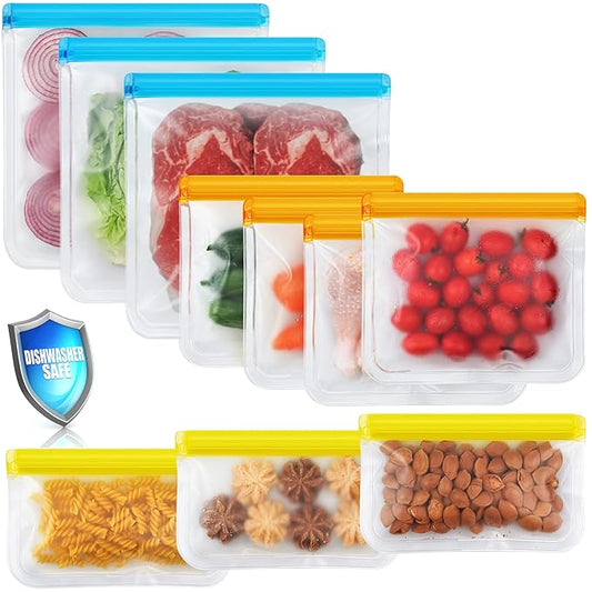 10 Pack Dishwasher Safe Reusable Bags, Leakproof Reusable Freezer Bags, BPA Free Food Storage Bags for Lunch Marinate Food...