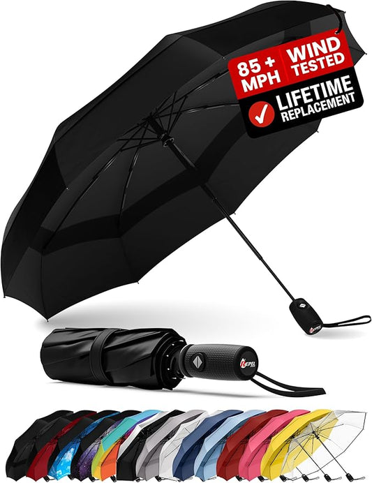 REPEL Windproof Travel Umbrella - Compact & Withstands Winds up to 85MPH , Strongest Premium Auto Folding Umbrella for Rai...