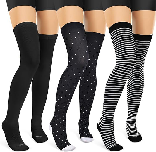 LEVSOX Thigh High Compression Socks for Women 15-20 mmHg Over the Knee Compression Stockings for Men 3 Pair