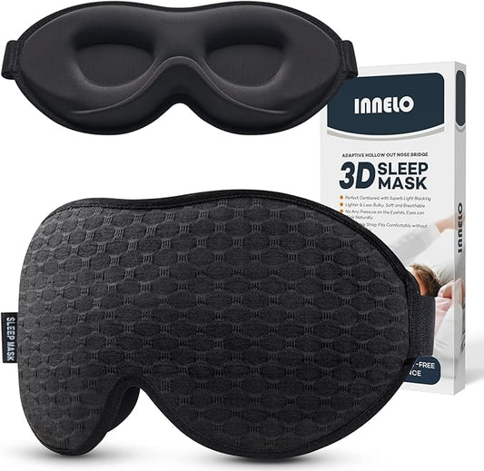 INNELO 3D Contoured Sleep Mask for Side Sleepers, 100% Light Blocking Sleeping Mask for Men & Women, Soft, No Pressure on ...