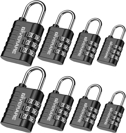 GIVERARE 8 Pack Combination Lock, 3-Digit Padlock Keyless, Resettable Luggage Locks for Backpack, Gym & School & Employee ...