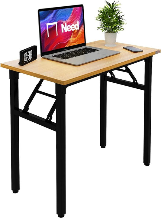 Need Folding Desk Small Desk 31 1/2" No Assembly Foldable Computer Desk for Small Space/Home Office/Dormitory,Teak&Black F...
