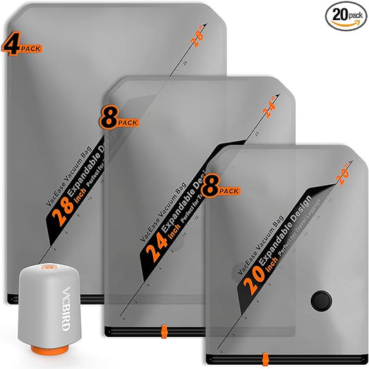 Rechargeable Wireless Pump Travel Storage Bags Set - 20 Pack Portable Space Saver Bags for Travel & Home - Vacuum Compress...
