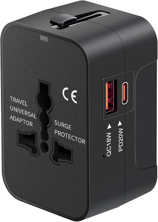 Travel Adapter USB C, Universal All in One Worldwide Travel Adapter Fast Charge GaN PD3.0 Type C USB-A Quick Charging Port...
