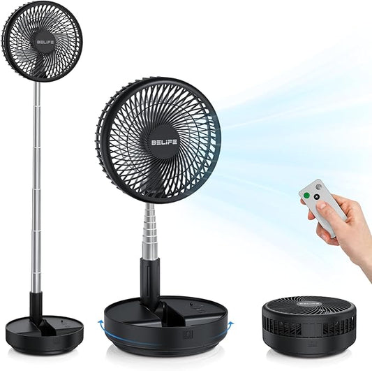 Belife X8 Portable Fan, 7200mAh Battery Powered Rechargeable, Oscillating USB Desk Floor Fan with Remote, Foldable Telesco...