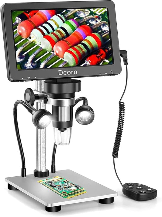 7'' Digital Microscope 1200X,Dcorn 12MP 1080P Photo/Video Microscope for Adults Soldering Coins,Metal Stand,Wired Remote,1...