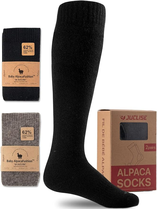 Juclise Alpaca Wool Heavyweight 15-25 mmHg Knee High Compression Support Socks Thick Winter Thermal Warm Soft Travel Flying