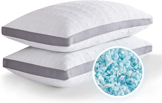 Meoflaw Cooling Pillows Queen Size Set of 2,Shredded Memory Foam Bed Pillows for Sleeping,Queen Pillows for Back & Side Sl...