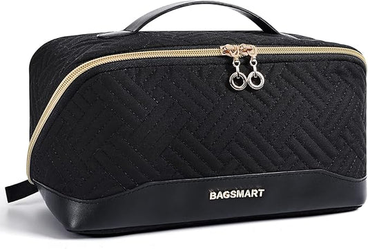 BAGSMART Makeup Bag Cosmetic Bag, Travel Makeup Bag,Water-resistent Makeup Bags for Women Portable Pouch Open Flat Make Up...