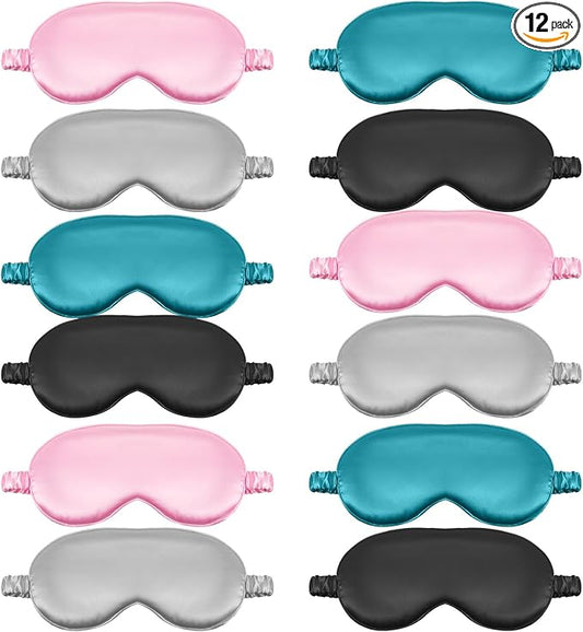 Funnysoft 12 Pcs Silk Eye Masks for Sleep Bulk, Soft Satin Eye Covers for Sleeping Women Men Night Mask with Adjustable El...