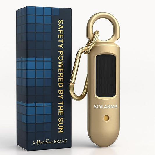 Solarma by HerTime2 | Solar Powered Personal Alarm for Women | Extra Loud Dual Siren + LED | Solar + USB-C Rechargeable | ...