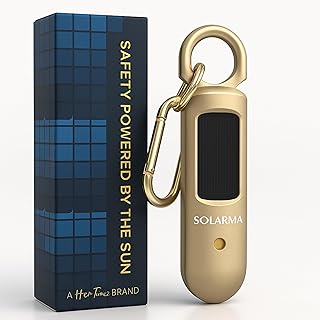 Solarma by HerTime2 | Solar Powered Personal Alarm for Women | Extra Loud Dual Siren + LED | Solar + USB-C Rechargeable | ...