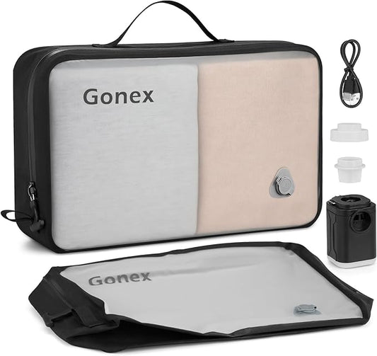 Gonex Vacuum Travel Bag with Pump, Reusable Compression Packing Bag with Handle & Transparent Window, Wide Opening, Waterp...