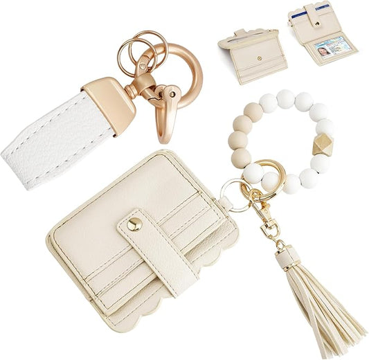 MOAMUN Wristlet Wallets for Women, Wallet Wristlet for Keys, Leather Car Key Ring Bracelet, Beaded Keychain Wallet Strap, ...