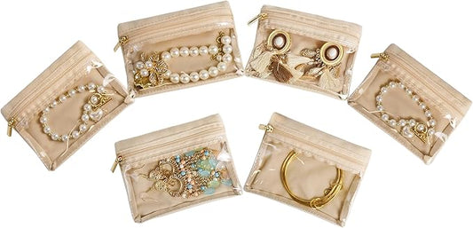 WATANIYA HOME 6 Pcs Travel Jewelry Organizer, Velvet Mini Pouch with Clear Zipper Pocket, Lightweight Jewelry Storage Orga...