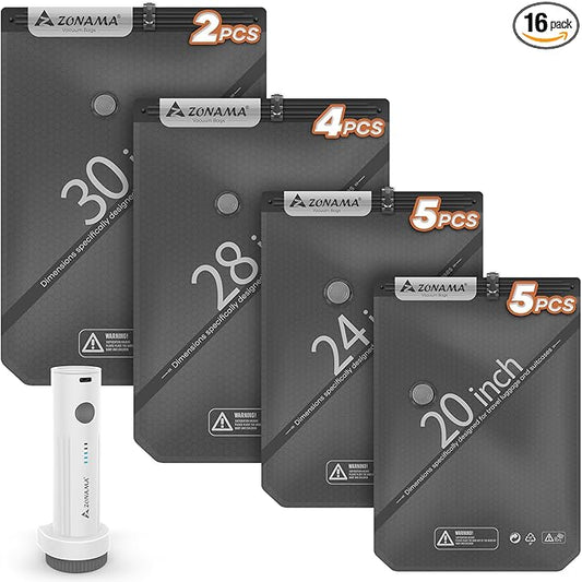 Vacuum Storage Bags for Travel with Wireless Rechargeable Air Pump, 16 Pack Travel Essentials Space Saver Compression Bag ...