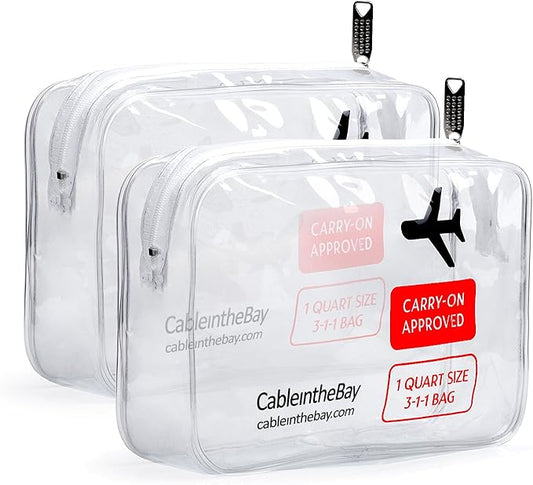 Cableinthebay TSA Approved Clear Travel Toiletry Bag-Quart Sized with Zipper-Airport Airline Compliant Bag/Bottles-Men's/W...