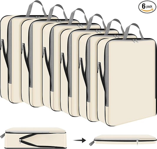 Hosuly 6 Pcs 17.3 x 12.6'' Compression Packing Cube Bag Extra Large Travel Expandable Space Saving Organizers XL for Lugga...