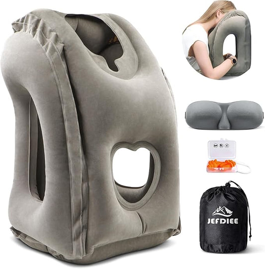 JefDiee Inflatable Travel Pillow, Airplane Neck Pillow Comfortably Supports Head and Chin for Airplanes, Trains, Cars Offi...