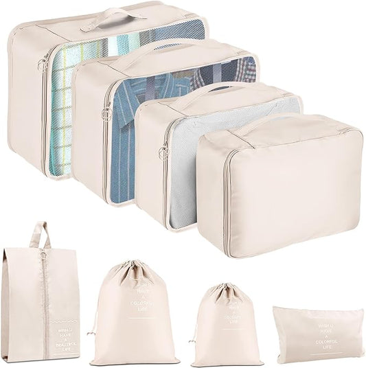 YEEYAA Packing Cubes for Travel - 8 Set Luggage Organizer Bags for Family, Mesh Breathable Travel Packing Cubes for Suitca...