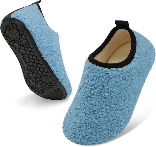 QFH Toddler Slippers Boys Girls Indoor Comfy Slippers Kids Barefoot Walking Shoes with Soft Velvet Lining Winter Warm Sock...