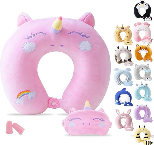 Cirorld Travel Pillow for Kids Adult Cute Neck Pillow for Traveling Memory Foam Airplane Pillow Sleep Mask Animal Flight P...