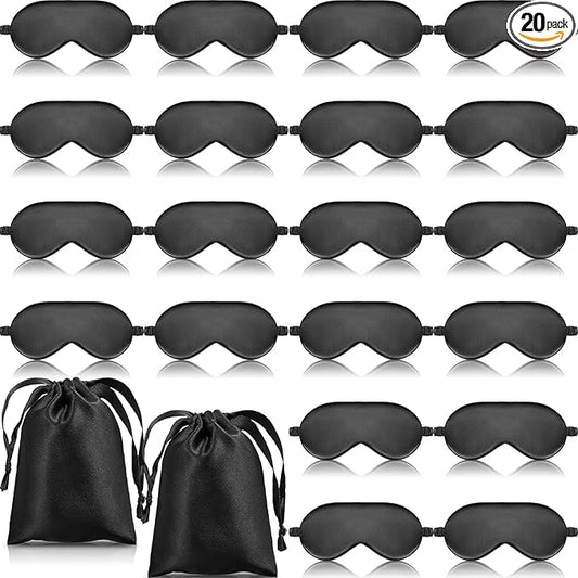20 Pieces Silk Sleep Eye Mask with Elastic Strap Soft Sleeping Mask Eye Cover Satin Blindfold for Women Men Kids Sleeping ...