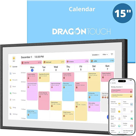 Dragon Touch 15.6" Digital Calendar Chore Chart – 1080P Full HD Interactive Touchscreen, Smart Family Planner, Hearth Disp...