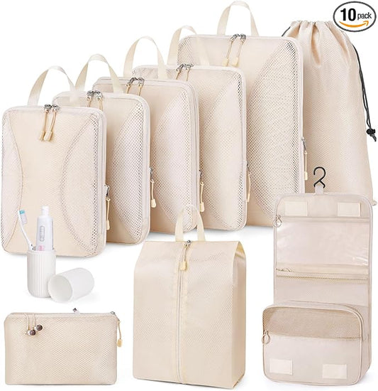 Compression Packing Cubes 10 Sets, Packing Organizers, Extensible Suitcase Organiser Bags, Travel Organizer Cubes for Trav...