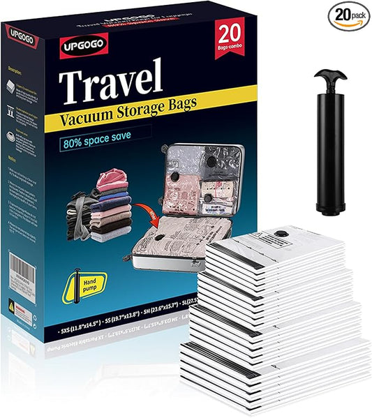 UPGOGO Travel Vacuum Bags for Luggage with Hand Pump,Vacuum Seal Bags for Clothing,Packing Cubes Compression,Cruise Ship a...