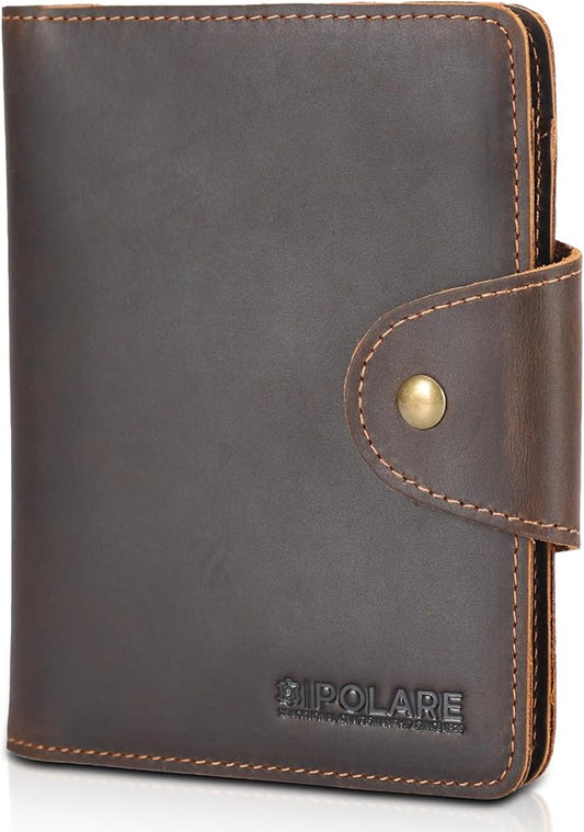 Polare Full Grain Leather Slim and Soft RFID Blocking wallet For Men Snap Bifold Travel Wallet Passport Holders 2 Passport...