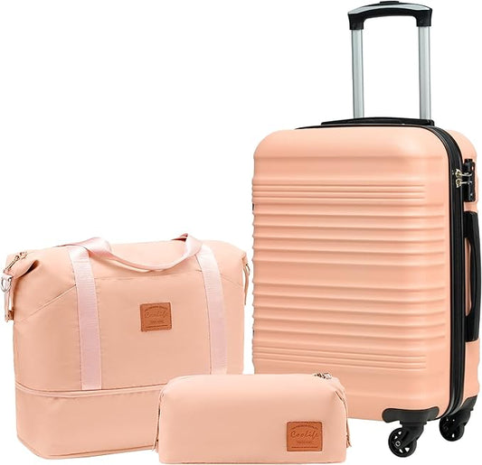 Coolife Luggage Set 3 Piece Luggage Set Carry On Suitcase Hardside Luggage with TSA Lock Spinner Wheels(Pink, 3 piece set...
