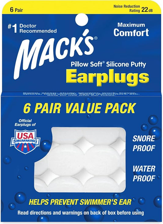 Mack's Pillow Soft Silicone Earplugs - 6 Pair, Value Pack – The Original Moldable Silicone Putty Ear Plugs for Sleeping, S...