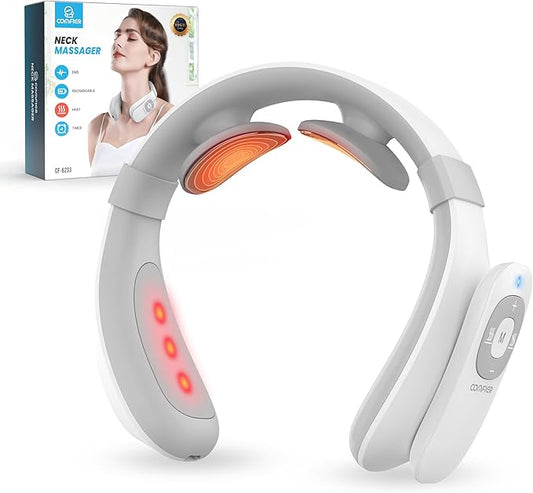 COMFIER Portable Heated Neck Massager, EMS Intelligent Electric Neck Massager with Heat and 3D Electrode Pads for Women Men