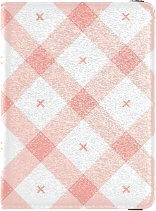White Pink Checkerboards Leather Passport and Vaccine Card Holder Combo Travel Passport Wallet With Vaccination Card Slot ...