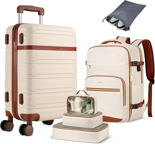 YAMTION Luggage Sets 6 Piece,Hardside 20In Suitcase with Spinner Wheels,TSA Lock,Carry On Suitcase Travel Essentials for P...