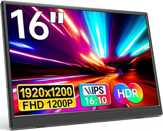 YPI Portable Monitor 16.0inch FHD 1920 * 1200P USB C HDMI Ultra-Slim IPS Travel Display & Speakers, HDR Plug&Play, Externa...