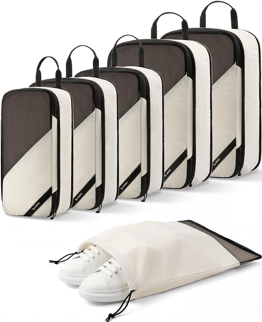 LUGGEX 6 Set Compression Packing Cubes for Travel, Lightweight Luggage Organizers Bags, Suitcase Organizer with Shoe Bag T...