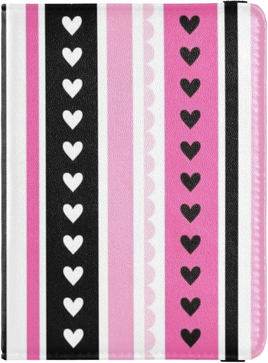 Black Valentine Heart Stripes Leather Passport and Vaccine Card Holder Combo Travel Passport Wallet With Vaccination Card ...