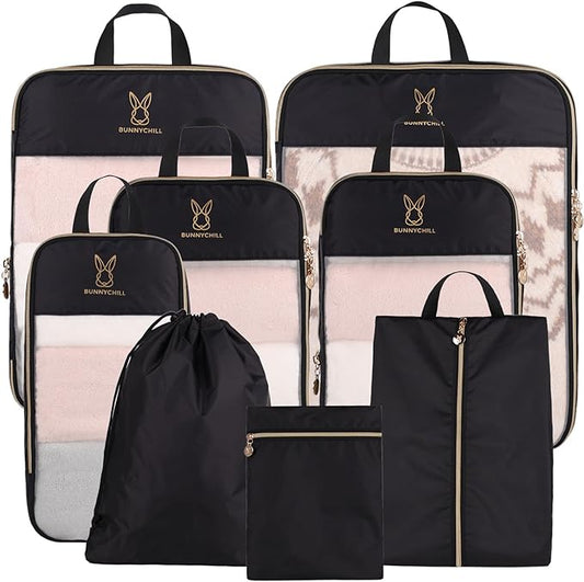 See Through Expandable Compression Packing Cubes, Mesh Travel Packing Cubes for Suitcases, Lightweight Organizers Bag Set ...