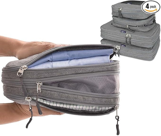 TWO-Compartment Compression Packing Cubes - WONGLE DUO 4 pc Set Travel Organizer Compressible Packing Cubes for Suitcases,...