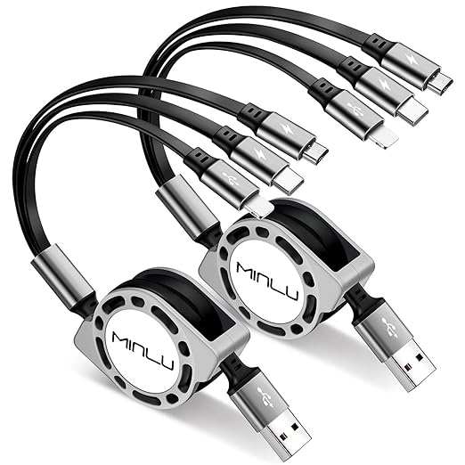 Multi Charging Cable 3A, [2Pack 4ft] Retractable Multi Charging Cord 3 in 1 Fast Charger Cord, USB C Charger Adapter with ...