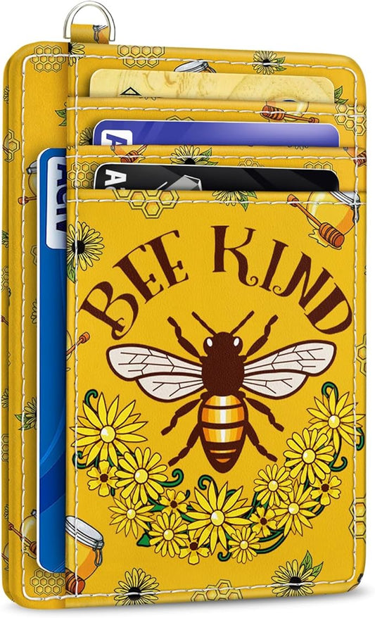 Yonlevres Credit Card Holder Slim Wallet, Bee RFID Wallet Women Front Pocket Small Card Holder, Travel Cute Funny Thin Car...