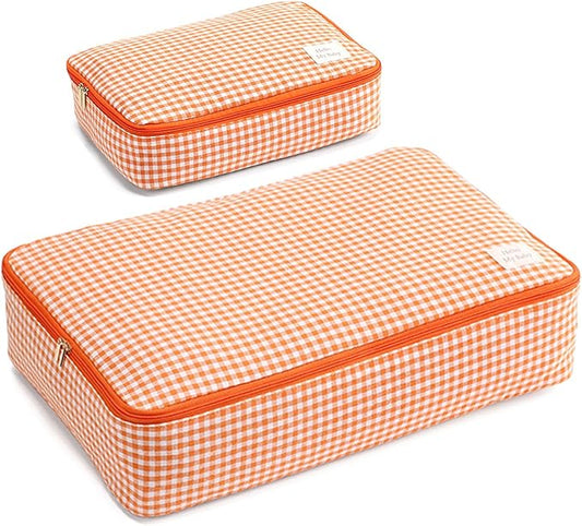 2 Set Packing Cubes for Travel, Lightweight Luggage Organizer Bags with Double-Layer Fabric (Orange)