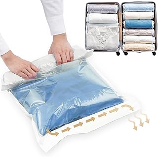 TAILI 12 Pack Travel Compression Bags, Roll Up Space Saver Bags (6 Large+6 Medium), No Vacuum Needed Reusable Packing for ...