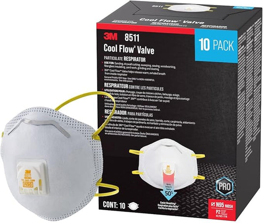 3M N95 Respirator 8511, 10 Pack, NIOSH-APPROVED N95, Features 3M COOL FLOW Exhalation Valve, Relief From Dusts & Certain P...
