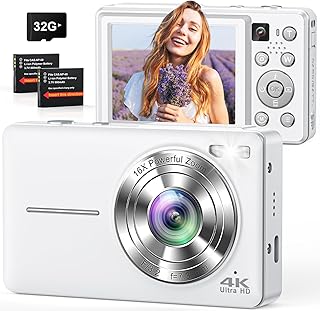 Digital Camera, 4K 64MP Cameras for Photography, Point and Shoot Digital Camera with Auto Focus, Dual Camera, Flash, 16X Z...