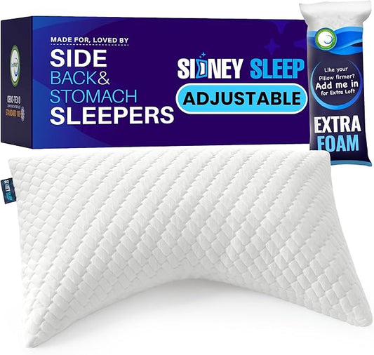 Sidney Sleep Adjustable Curved Contour Fill Pillow – Queen Size – for Side and Back Sleepers – Neck & Shoulder Comfort Sup...