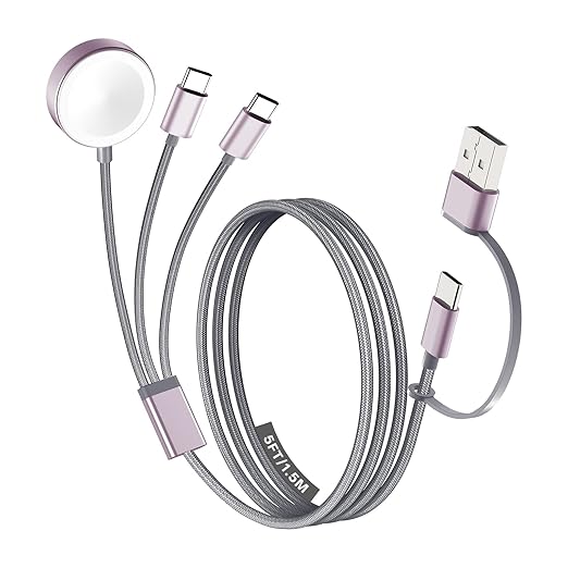 Travel Essentials for Apple Watch Charger, Multi Charging Cable for iPhone Charger, 3 in 2 USB C Cable Cord Compatible wit...